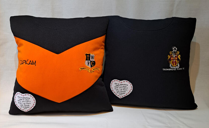 Pair of Football Jumper Cushions with Patch